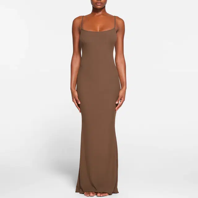 SKIMS SOFT LOUNGE LONG SLIP DRESS OXIDE