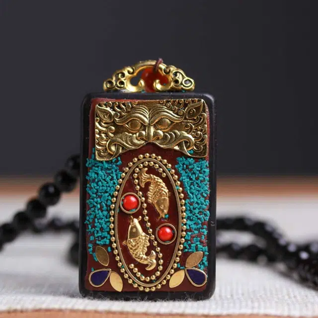 爵倾 民族风唐卡【年年有余】吊坠毛衣链#好运 黑檀 项链 男女同款情侣款