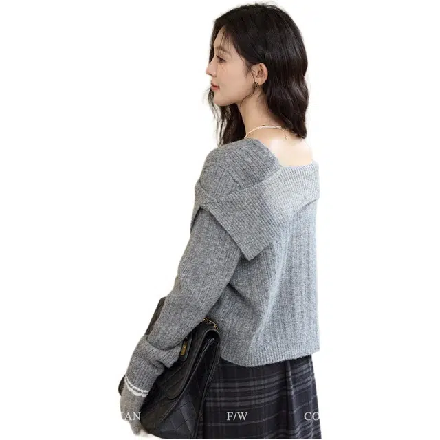鹿向南 高级感宽松加厚上衣女毛衣 女款 灰色