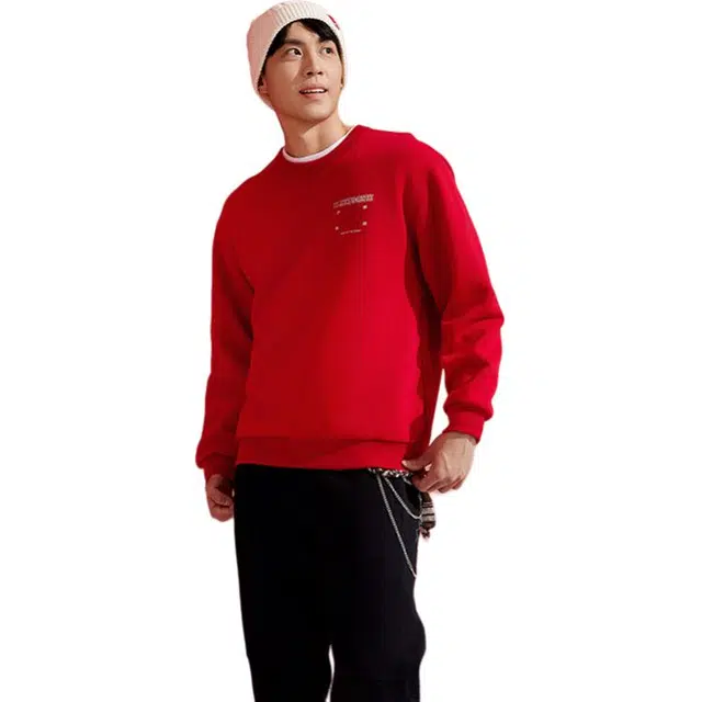 乔丹 质燥运动生活系列 字母圆领舒适透气百搭休闲宽松卫衣 男款 锦鲤红