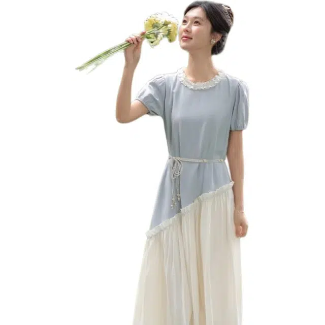 鹿向南 时尚舒适百搭短袖连衣裙 女款 薄荷蓝