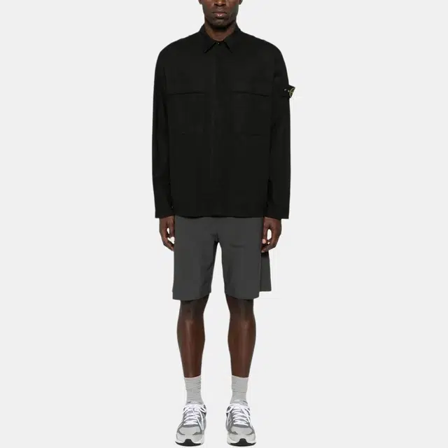 Stone Island Badge Collar Long Sleeve Shirt Black
