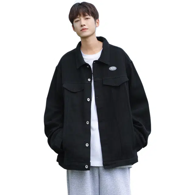 快鱼 美式复古秋款宽松型潮牛仔外套 男女同款