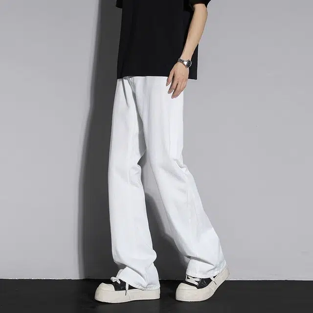 法文箱子 男士春秋简约宽松直筒微喇裤遮肉百搭休闲牛仔裤 男款