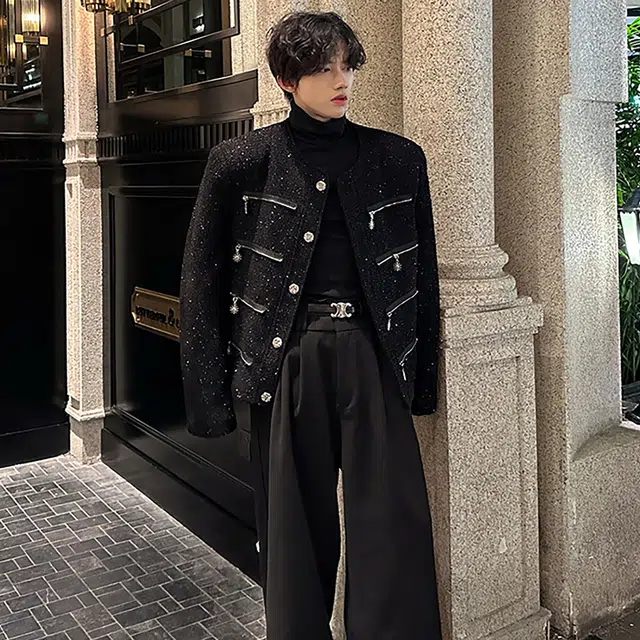 袋鼠 小香风高级感亮片设计时尚百搭轻奢潮流痞帅夹克外套 男女同款