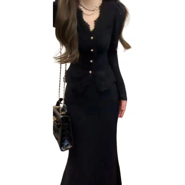 沐晓欣 简约百搭舒适长袖时尚通勤优雅裙装套装 女款