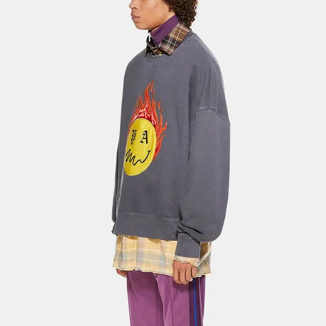 Palm Angels Burning Head Crewneck Sweatshirt Grey