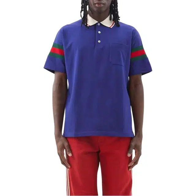 Gucci SS23 Striped Polo Long Sleeve Tee Blue