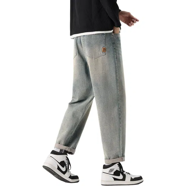 帝狼牛 美式复古纯色基础款百搭通勤直筒休闲牛仔裤 男女同款