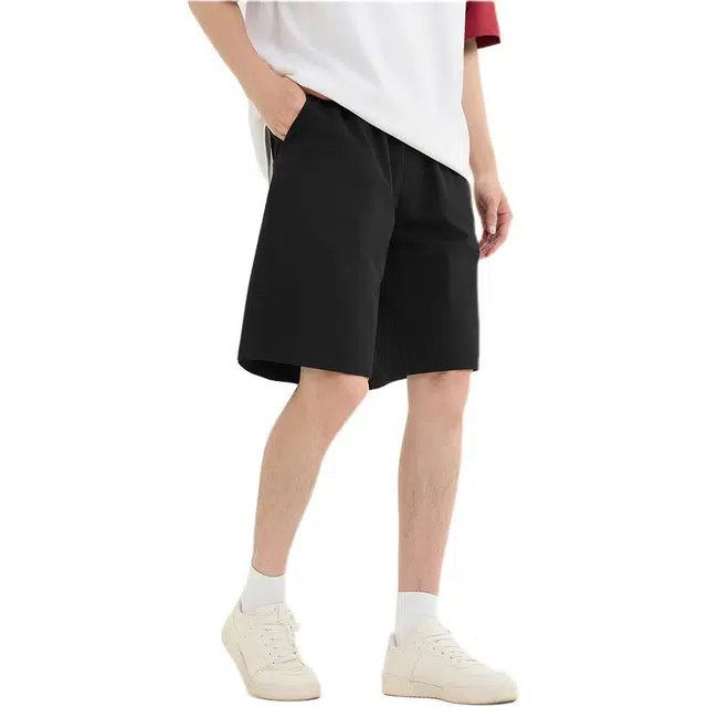 三福 宽松橡筋腰夏季直筒裤中腰五分裤休闲短裤 男款
