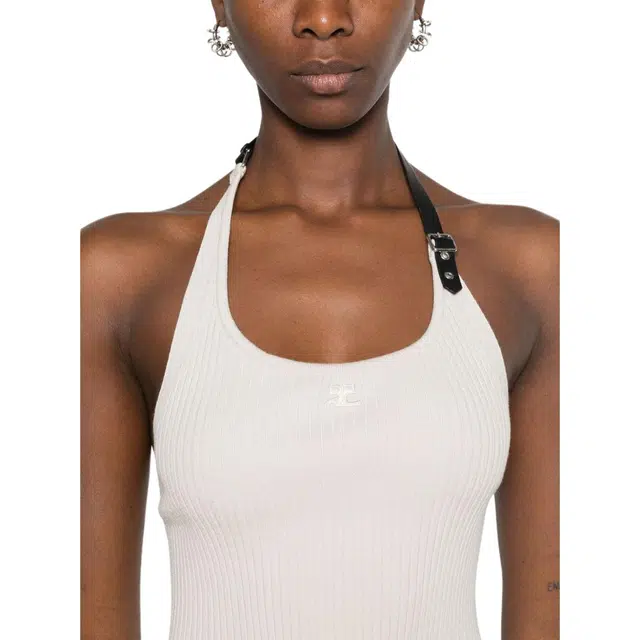 COURREGES Holistic Buckle Rib Knit Tank Top
