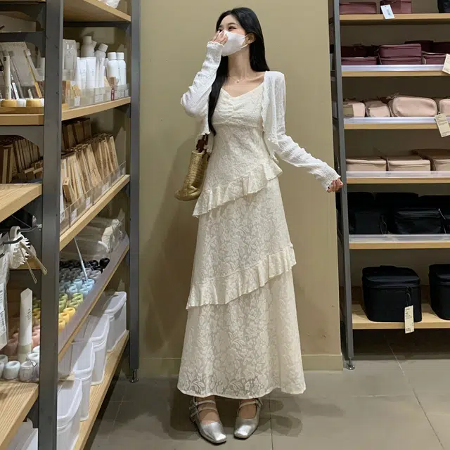 古莲菲 时尚舒适长袖上衣气质百搭裙子裙装套装 女款 白色+杏色