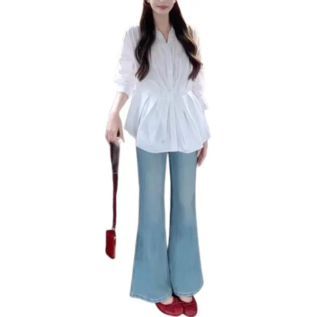 木清清 时尚百搭简约休闲长袖衬衫 女款 白色