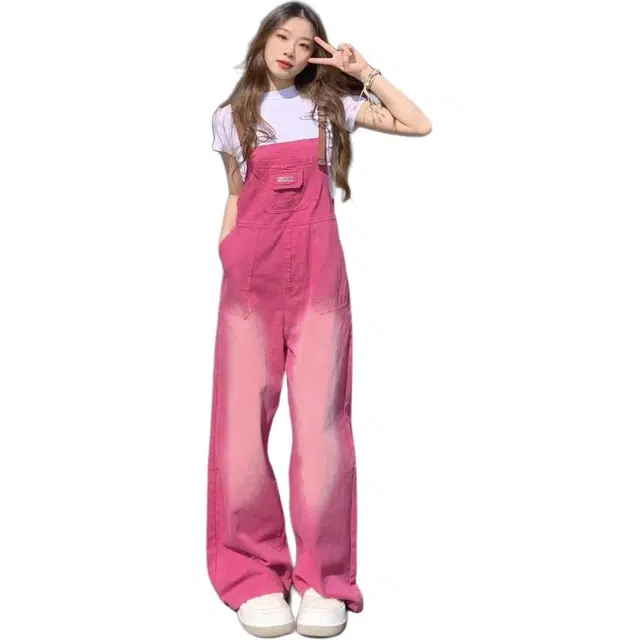 木清清 多巴胺穿搭复古高腰显瘦阔腿裤背带裤 女款