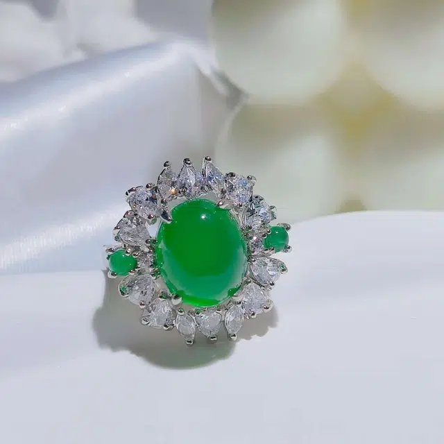 识恩 薄荷绿冰感 森系甜美通勤百搭气质时尚优雅文艺小众设计#好运 玉髓 戒指 女款