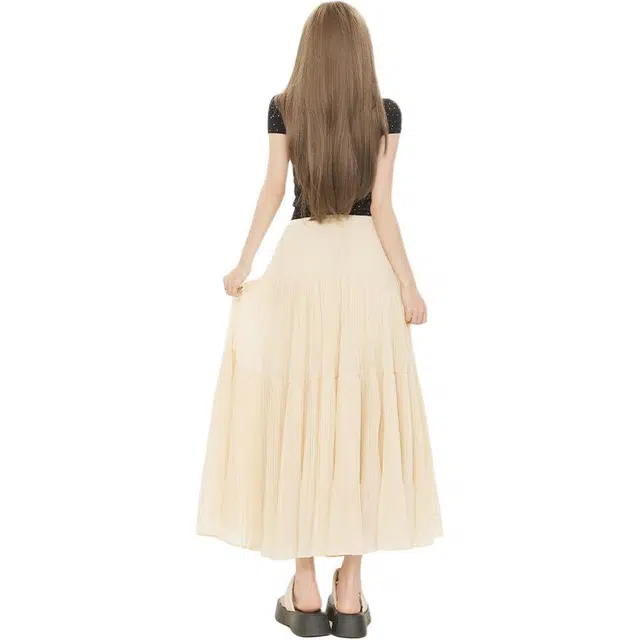 竺妃 温柔风百褶裙法式褶皱垂感大裙摆半身裙休闲长裙 女款