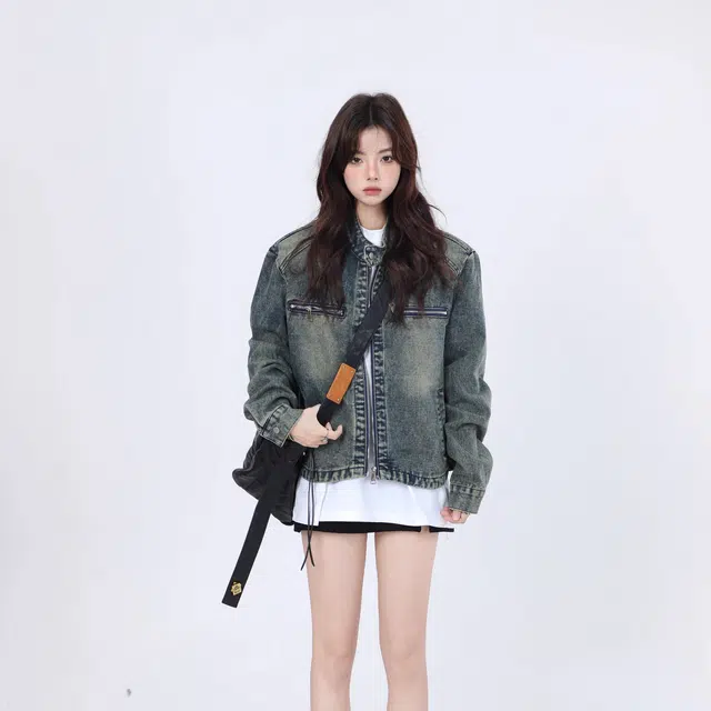 虫小绿 美式复古街头立领水洗做旧拉链开衫夹克设计感春秋季潮流高级感小众嘻哈宽松休闲百搭短款上衣牛仔外套 男女同款