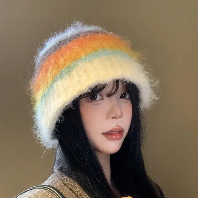 【秋冬日必备~多巴胺】 攸委 韩版通勤百搭可爱拼色彩色条纹针织渔夫帽女冬季保暖 羊驼毛混纺 毛绒毛线帽护耳冷帽盆帽 男女同款情侣款