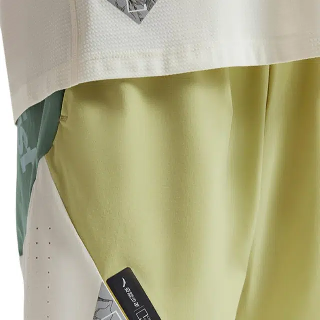 青少年 安踏儿童 拼色字母中腰直筒薄款五分短裤 金碧黄