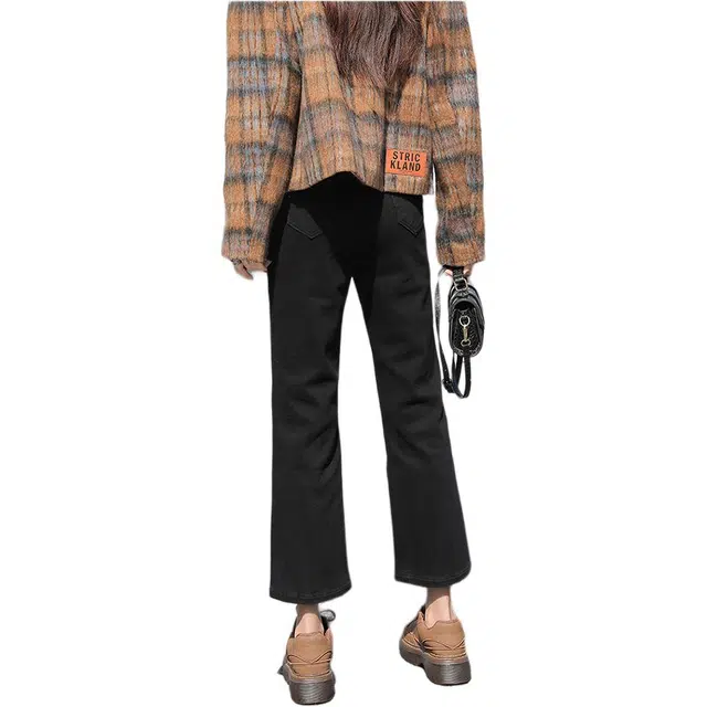 思蓓儿 复古时髦铆钉女脚口开叉微喇裤子辣妹长腿弹力裤牛仔裤 女款