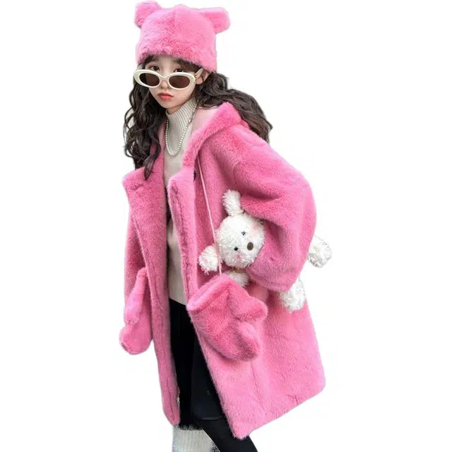 雅鹿大衣 连帽简约舒适长袖 树莓粉 青少年