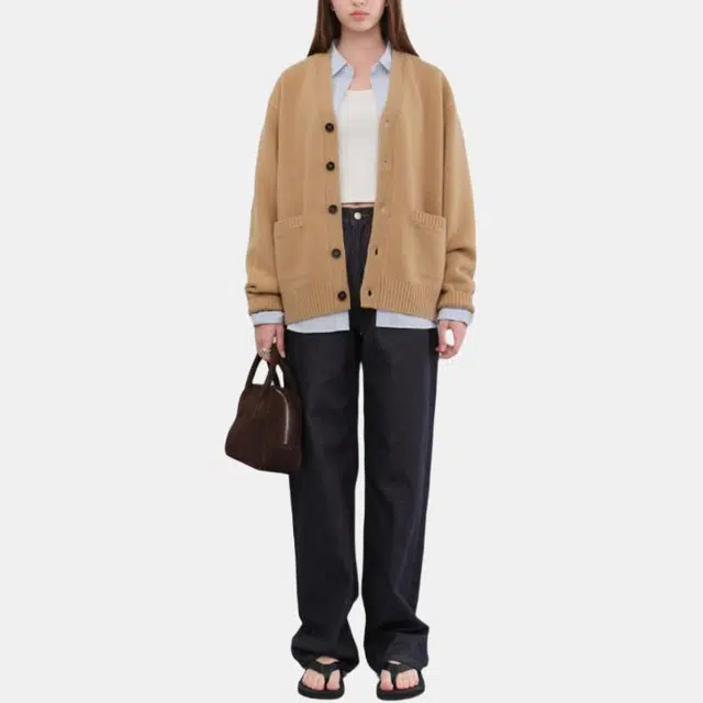 Dunst UNISEX BOYFRIEND KNIT CARDIGAN CAMEL