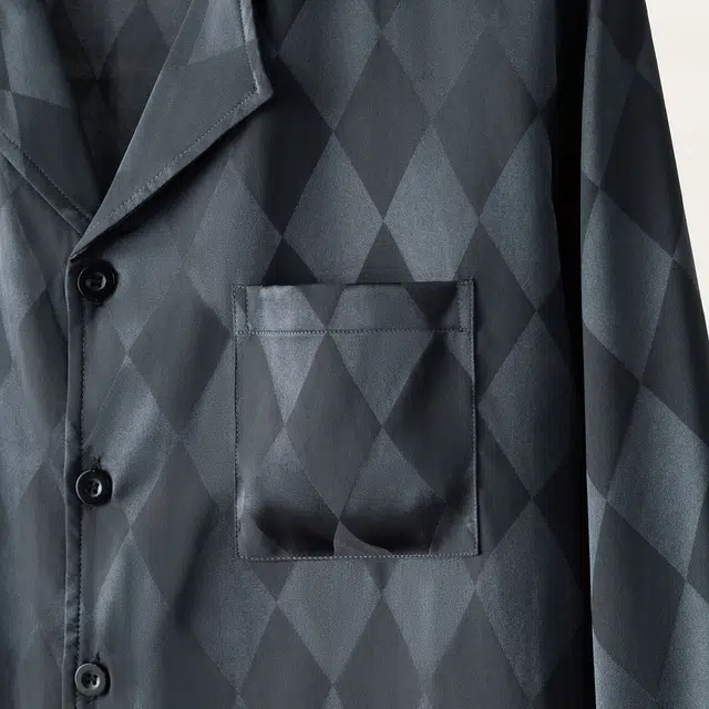 可人儿 冰丝长袖睡衣休闲简约格纹开衫外穿家居套装 春秋季 男款炭黑色