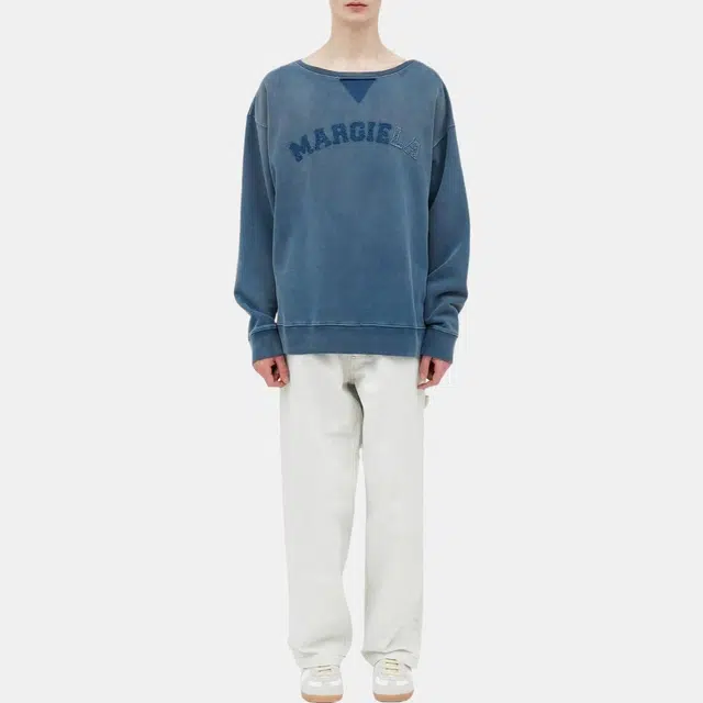 Maison Margiela Logo Embroidered Crewneck Sweatshirt Blue