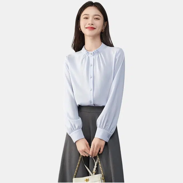 娅丽达 时尚休闲纯色立领长袖衬衫 女款