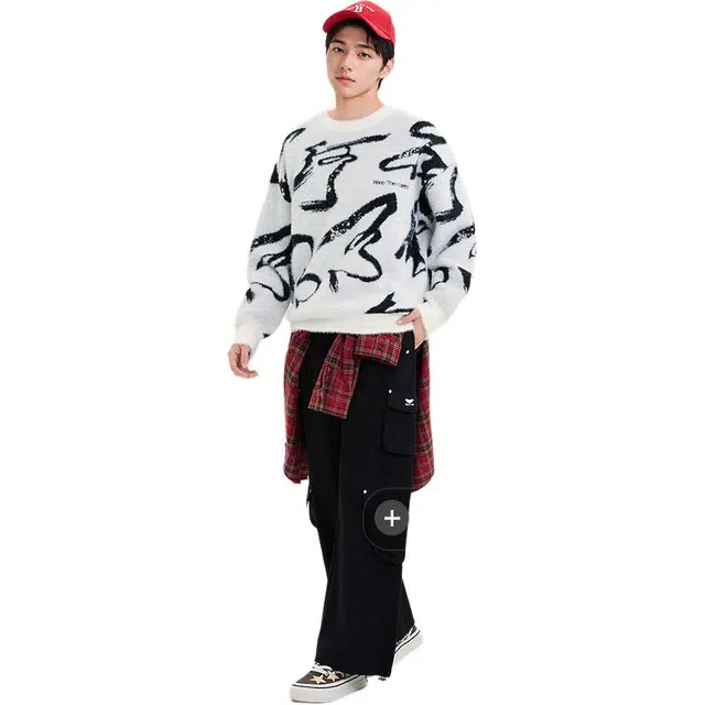 三福 宽松落肩圆领长袖套头毛衣 男款