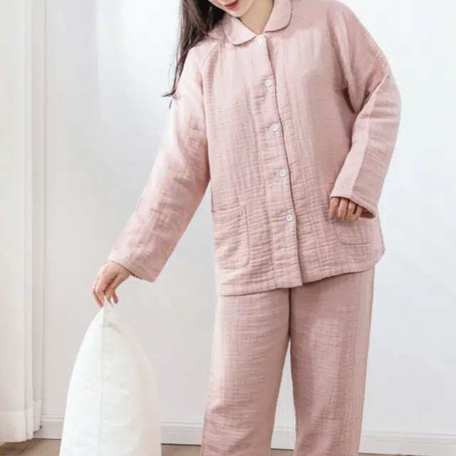 怡吾色 情侣款纯棉长袖睡衣家居服 可外穿轻柔加厚四层纱休闲套装