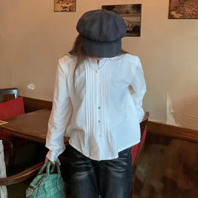 御茶家 韩系气质款纹理感小圆领长袖衬衫 女款
