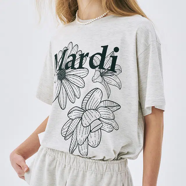 MARDI MERCREDI TSHIRT TRIPLE FLOWER_OATMEAL BLACK SS25T