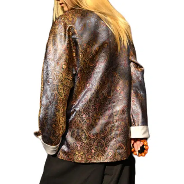 三省六部 中国风提花渐变折光唐装夹克外套 男女同款 蓝色