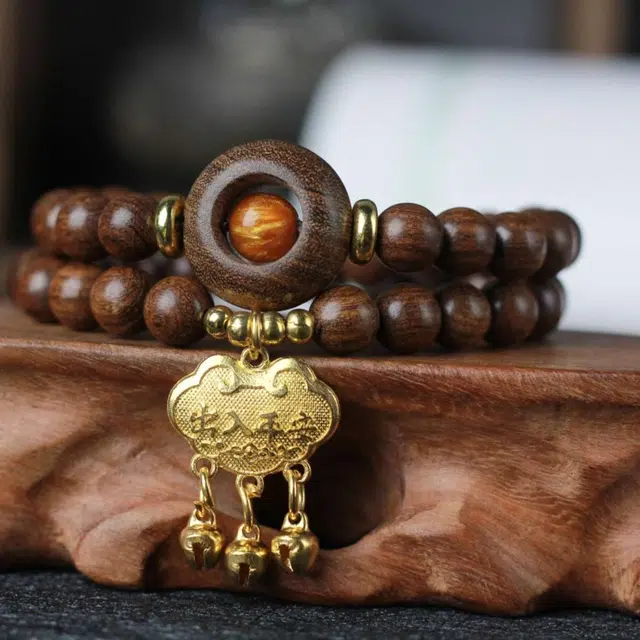 爵倾 时来运转古雅经典宫锁珠链手串 金丝檀木 珠串 男女同款情侣款