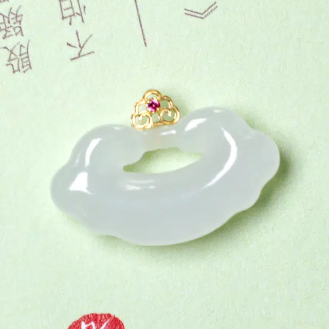 匠心琢玉 金镶如意锁 和田玉 吊坠 女款 白玉