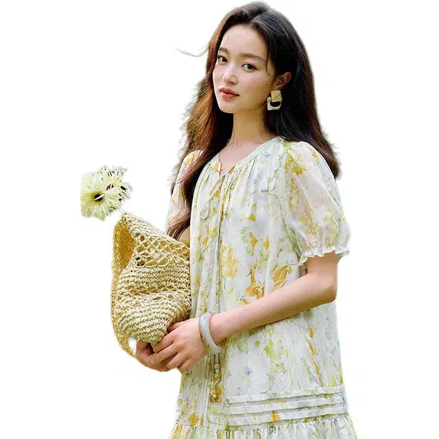 茵曼 气质简约休闲短袖连衣裙 女款