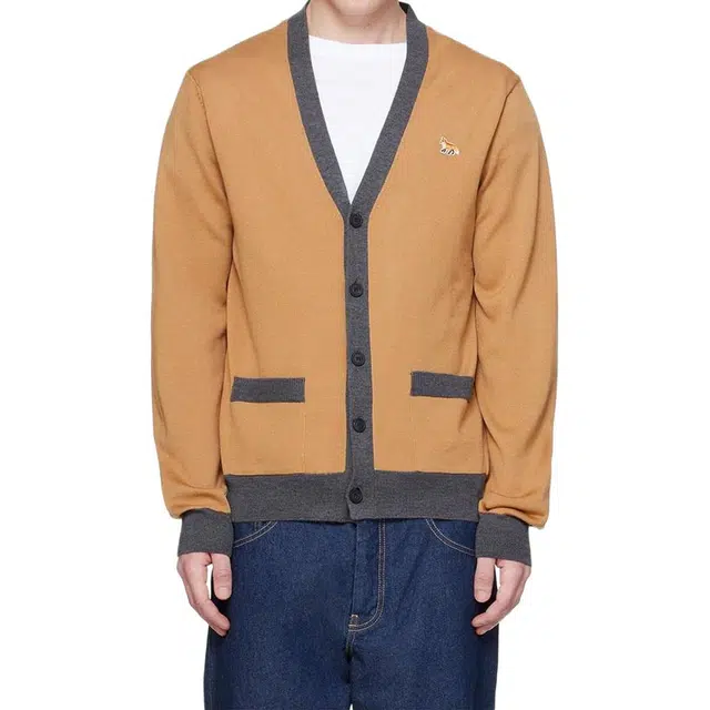 Maison Kitsune V-Neck Cardigan Yellow