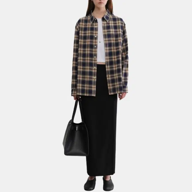 Dunst UNISEX CHECK FLANNEL SHIRT NAVY