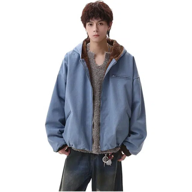 华夏儿女 冬季美式潮流复古高街时尚感纯色简约高级感日常百搭户外通勤无性别主义双拉链外套棉服 男女同款