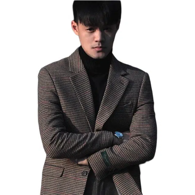 大格子与黑猫 意式复古格纹羊毛呢绅士修身西服英伦商务格子雅痞秋冬千鸟格 西装 男款