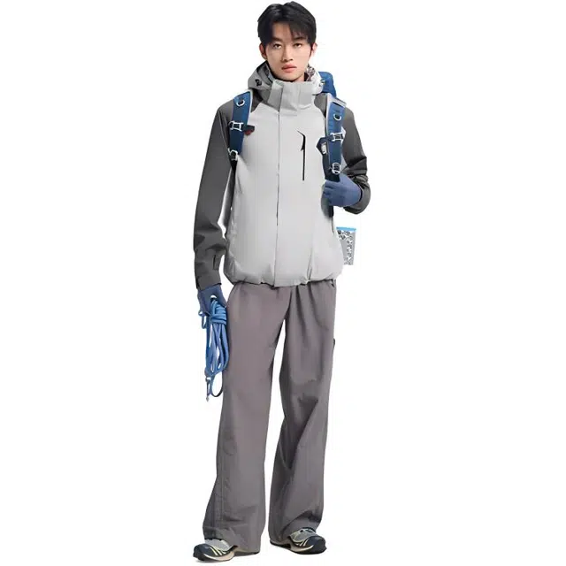 探路者  休闲舒适三合一  防水耐磨保暖冲锋衣 男款 高级灰\石灰