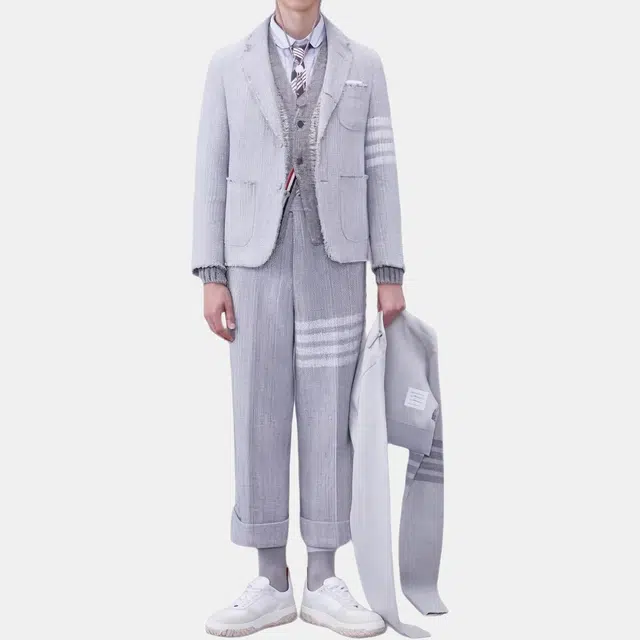 Thom Browne Mohair Tweed V-Neck Cardigan