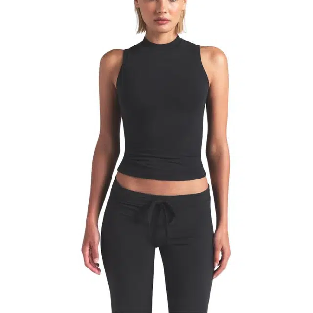 SKIMS COTTON JERSEY MOCK NECK TANK soot
