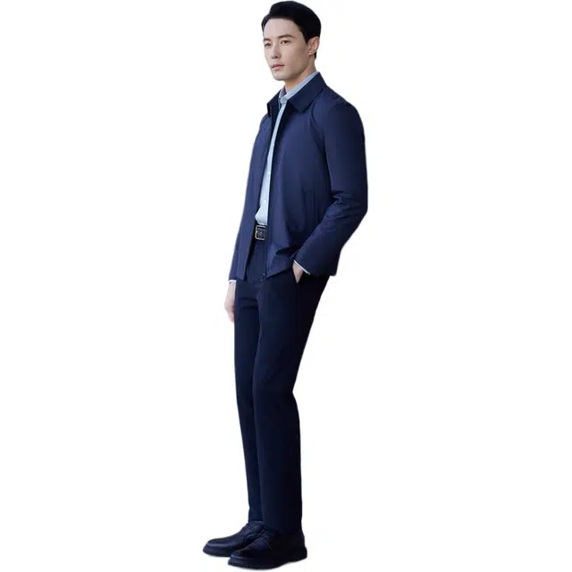 迪柯尼 翻领行政纯色长袖夹克外套 男款 深宝蓝