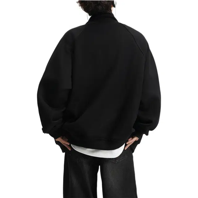 地界二 美式纯色立领开衫运动卫衣男街头潮牌休闲宽松百搭美式纯色立领散口袖宽松型潮夹克 男款