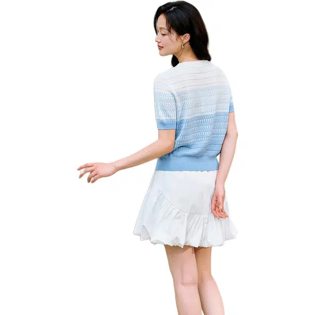 茵曼 淡人穿搭渐变短袖设计感针织衫 女款