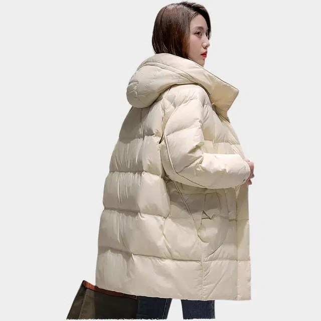 鸭鸭 连帽中长款拉链长袖夹克外套 女款