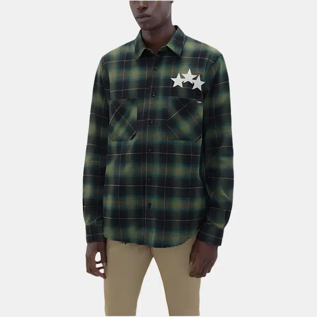 AMIRI Star Leather Flannel Shirt Green