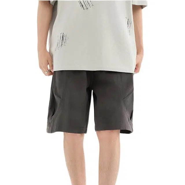 三福 脏染满版街潮宽松直筒裤中腰五分裤休闲短裤 男款